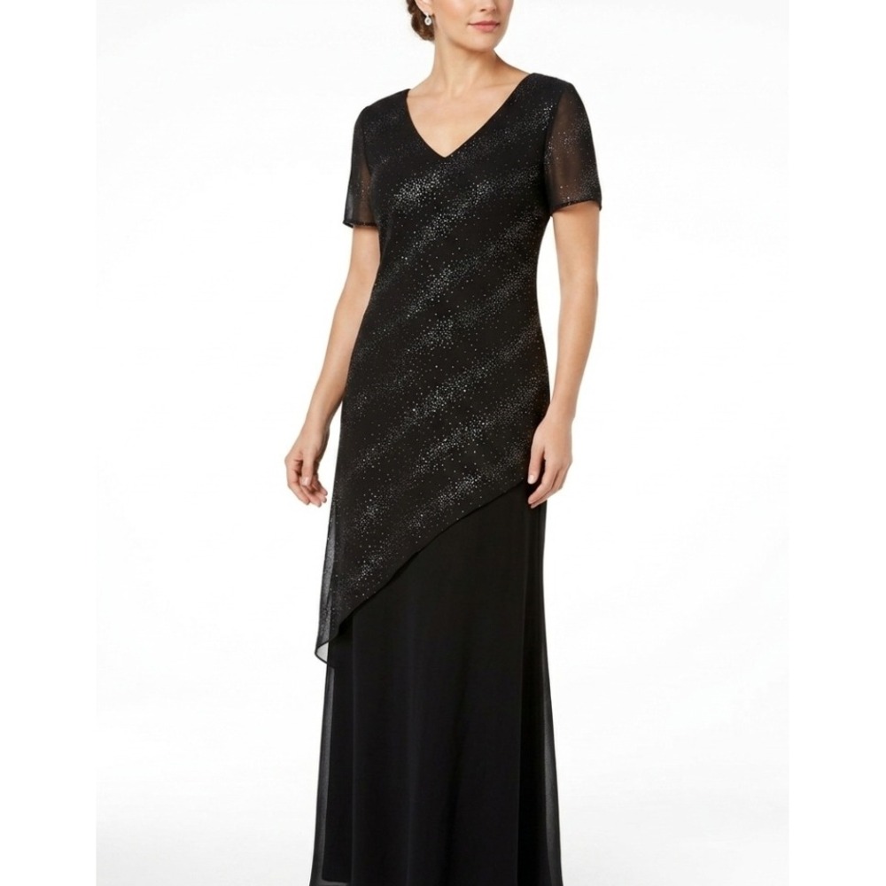 Ultra Dress New York Maxi Dress Womens 12 Black Glitter Asymmetrical Formal Gown
